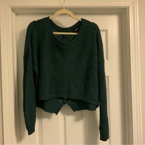 Express Dark Green/Teal Crew Neck Open Back Detail Sweater
